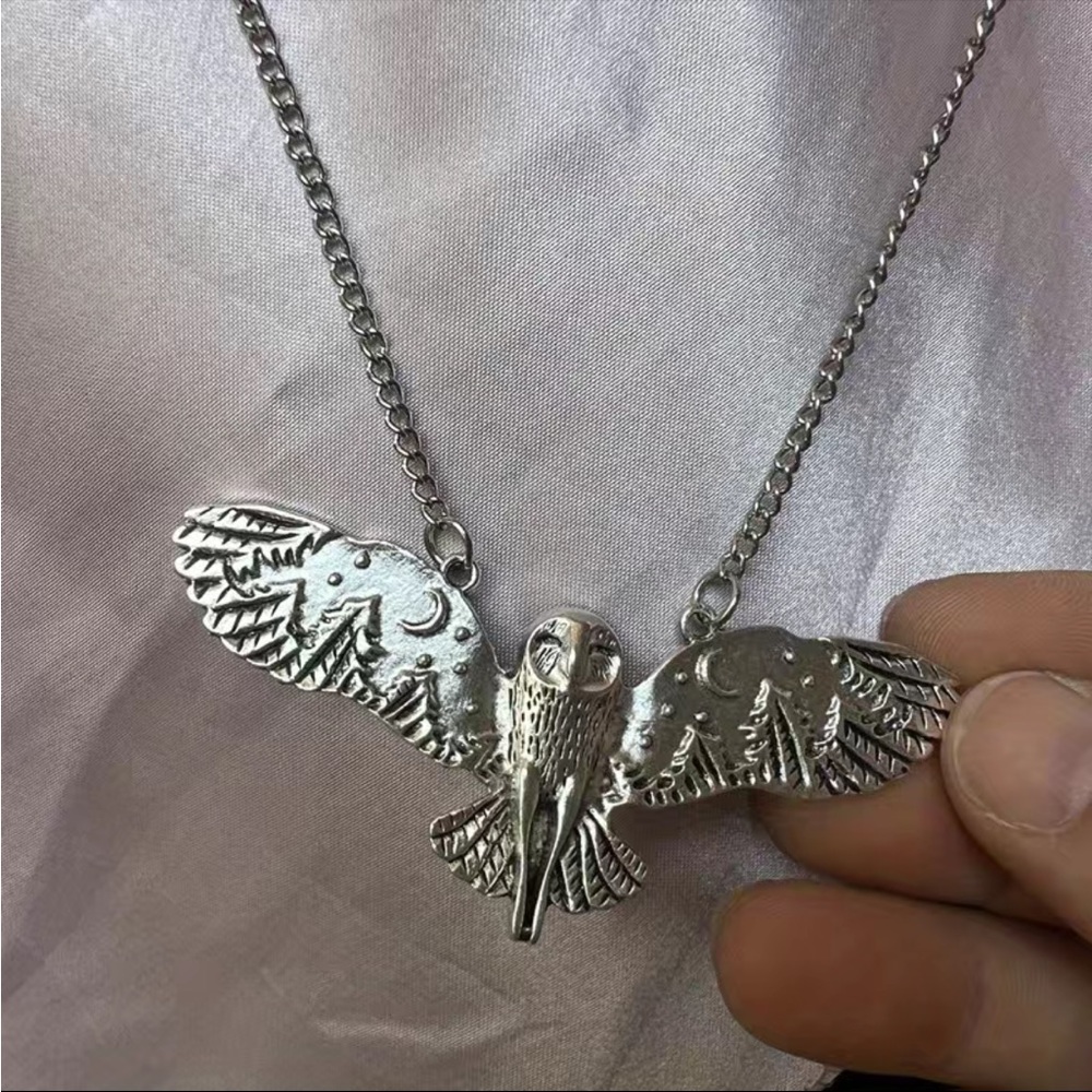 Silver Flying Owl Necklace - Picture 5 of 5